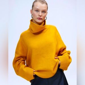 H&M Yellow Knit Polo Neck Relaxed Fit Sweater Size XS